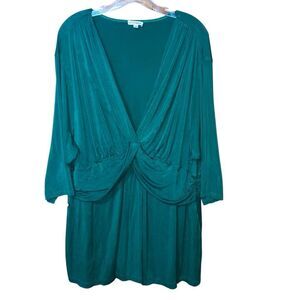 KIYONNA Holiday Green V-neck Half Sleeve Blouse 4X Going out#753